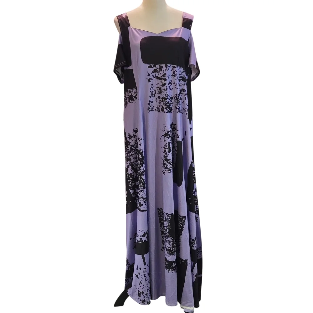 Shein 3XL Elegant Purple and Black Women's Cold Shoulder Maxi Dress Silky Soft - Picture 3 of 15
